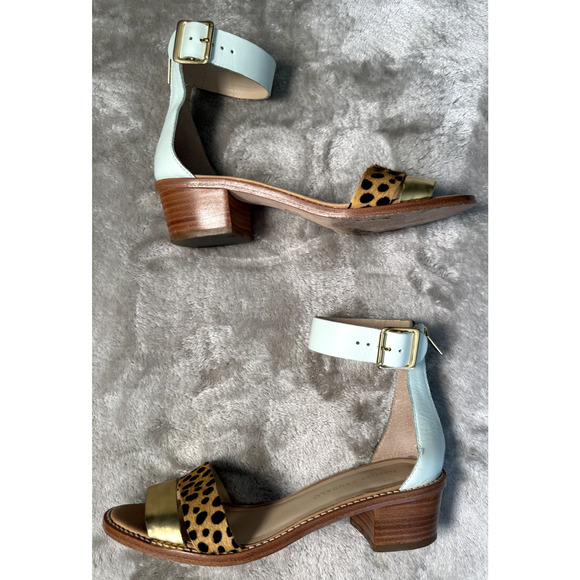 Loeffler Randall Henry Animal Print Gold Blue Block Heel Sandals Womens Size 7 - Picture 3 of 10